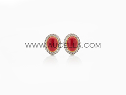 Cabochon earrings gold and coral 