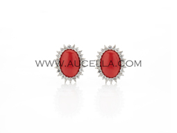 Natural red coral set in gold with diamonds 