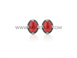 Earrings cabochon coral and sapphires 