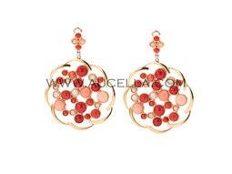 Earrings luxury round set in gold and coral 