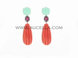 Earrings crysoprase and coral 