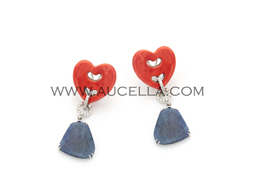Earrings with coral hearts and sapphires 