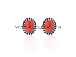 Earrings sapphires diamonds and coral cabochon