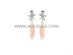 Pink coral drops set in gold 