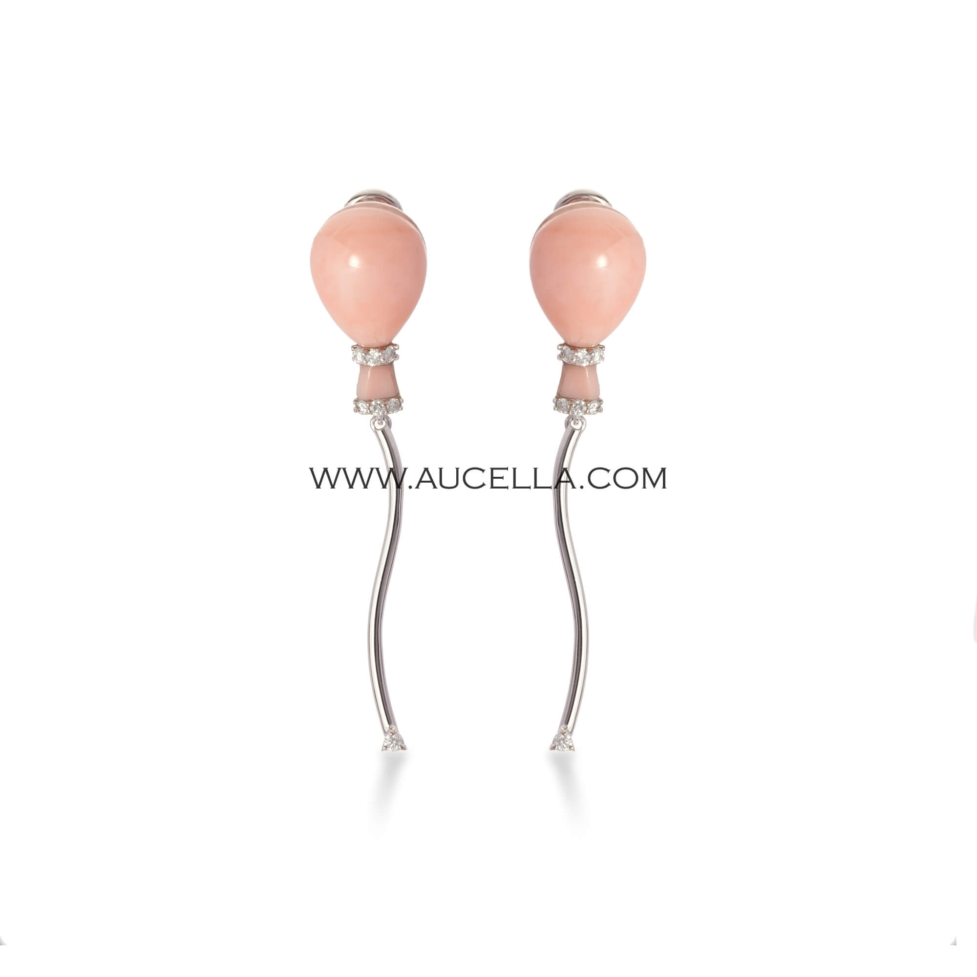 Earrings set in gold with natural pink coral and diamonds