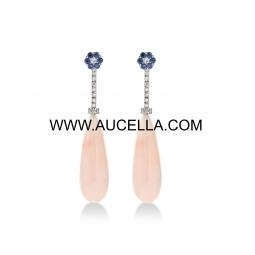 Orecchini in oro con corallo rosa diamanti e zaffiri 
