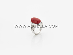 Anello corallo moro diamanti e oro 