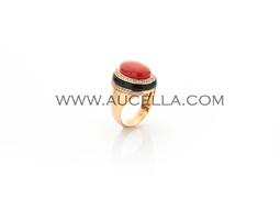 Anello con corallo e onice diamanti e or
