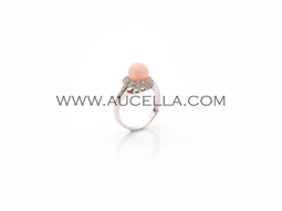 Anello palletta corallo rosa oro e diama
