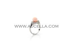 Pink coral set in white gold with diamonds 