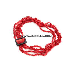 Red coral strands with ebony clasp 